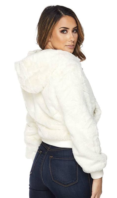 White Faux Fur Hooded Bomber Jacket