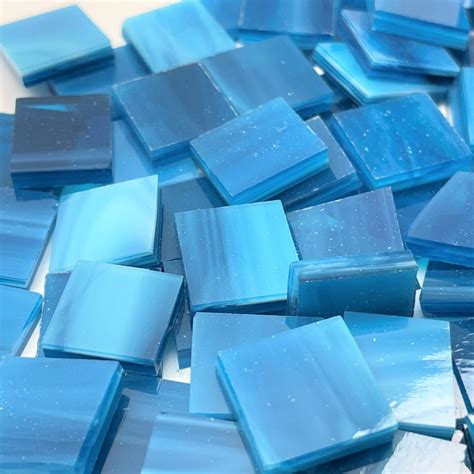 Deep Aqua Wispy Stained Glass Mosaic Tiles Coe 96 Mosaic Tile Mania