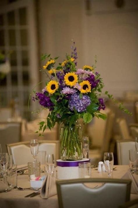 Mason Jar Centerpieces With Sunflowers And Hydrangea Wedding