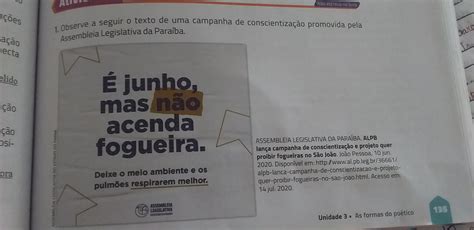 observe a seguir o trecho de uma campanha de conscientização promovida