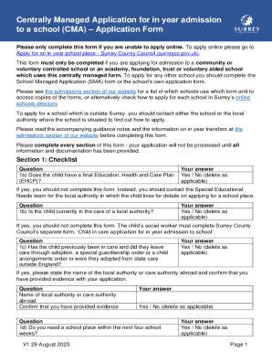 Fillable Online In Year Application Cma Form Fax Email Print Pdffiller