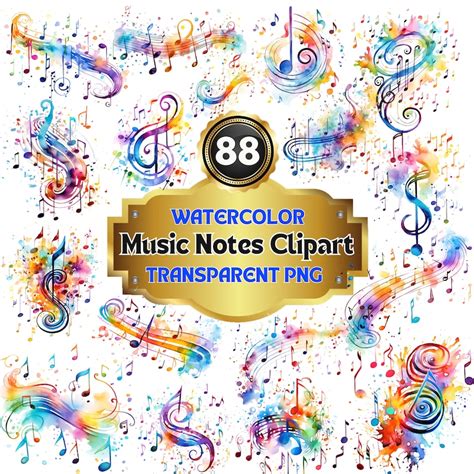 88 Watercolor Music Notes Clipart Melodic Harmony Artistic Treble