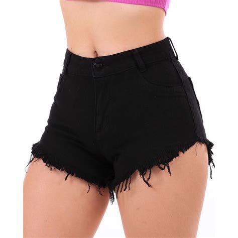 Shorts Jeans Feminino Curto Detonado Cintura Alta Destroyed Hot Pants