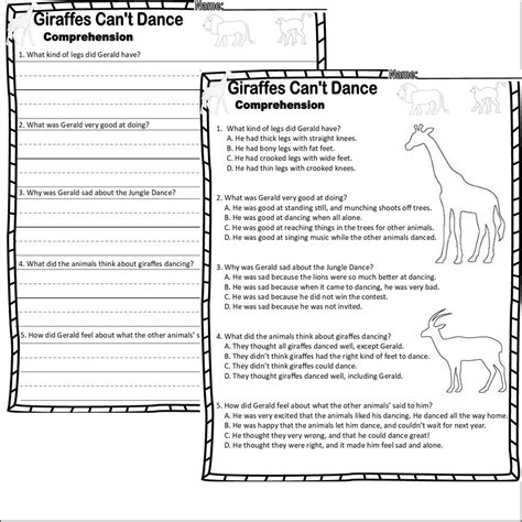 Giraffes Can’t Dance Book Companion Reading Comprehension Worksheets Made By Teachers