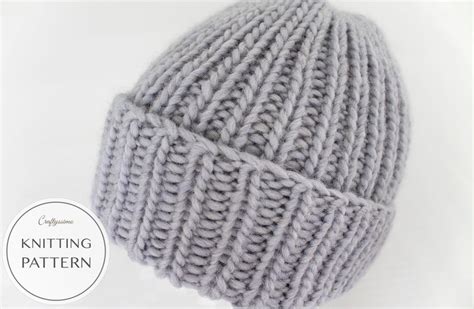 Knitting Pattern Classic Rib Hat Winter Beanie Knit Etsy