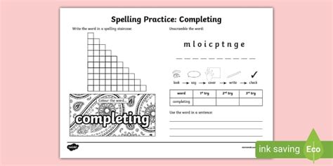 Completing Spelling Practice Worksheet Professor Feito