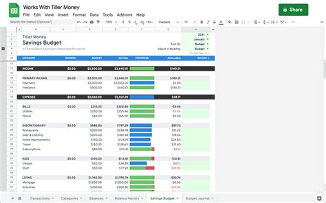 Savings Budget Spreadsheet - Tiller