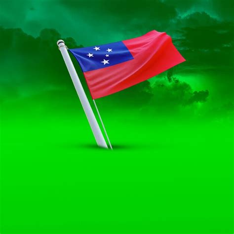 Una Bandera De Samoa En Un Fondo De Nube Verde Que Se Usa Para Las