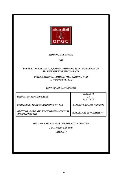 Bidding Document For Supply Ongc Tender