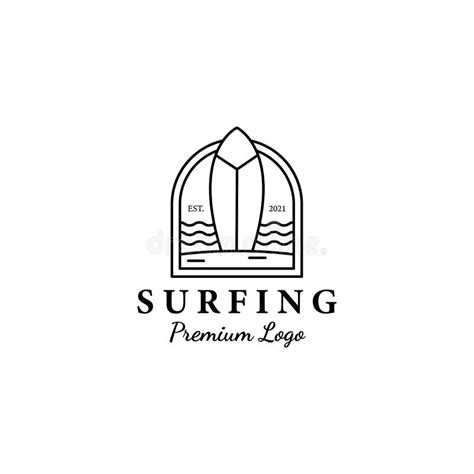 Minimalist Surfing Board Sunset Sunrise Beach Logo Design Line Art Icon