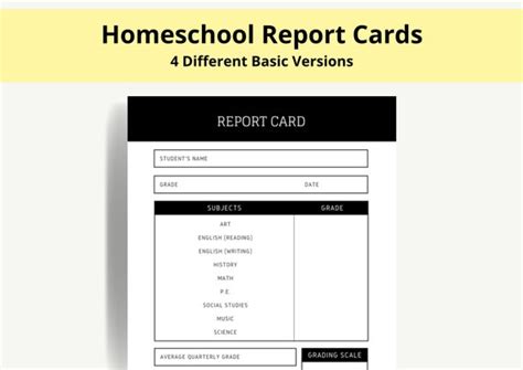 Homeschool Report Card Basic Pdf Template Digital Downloadable