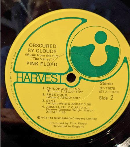 Pink Floyd ‎ Obscured By Clouds 1975 Vinyl Pursuit Inc