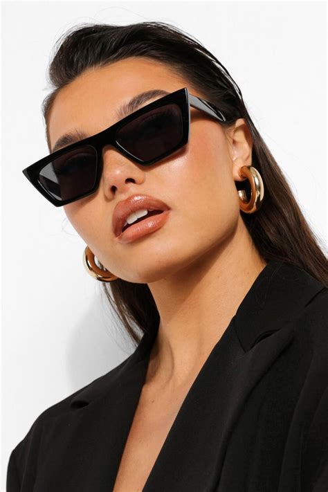 Eckige Schwarze Cat Eye Sonnenbrille Boohoo