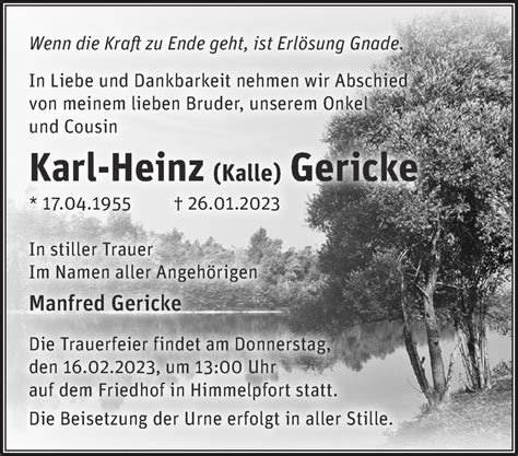 Traueranzeigen Von Karl Heinz Gericke M Rkische Onlinezeitung