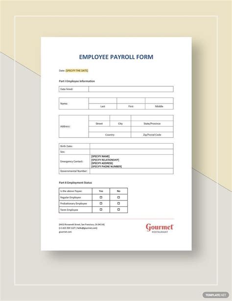 Employee Payroll Form Template in Pages, Word, Google Docs - Download ...