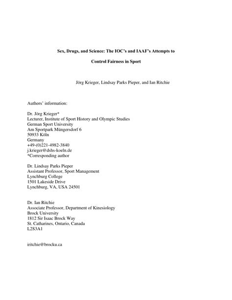 Pdf Sex Drugs And Science The Iocs And Iaafs Attempts To Control