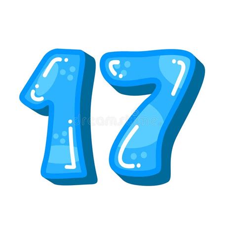 Blue Color Number 17 Seventeen Vector Illustration Colorful Number 17