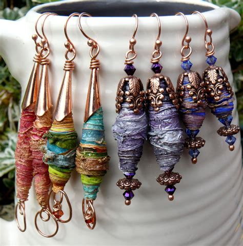 Earrings With Beads Made From Textiles Fiber Art Jewelry Paper Bead