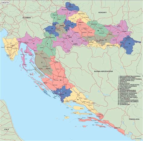 Croazia Mappa Politica La Mappa Della Croazia Politico Europa Del