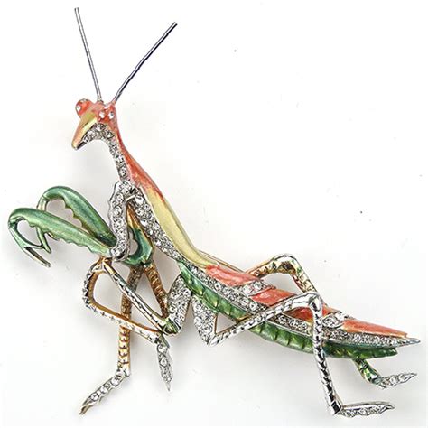 Mb Boucher Gold Pave And Metallic Enamel Praying Mantis Pin