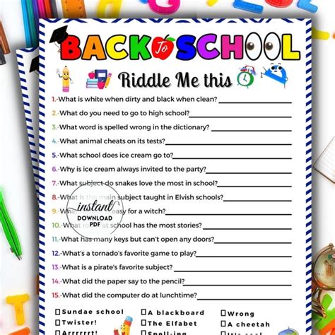 Back to School Riddles, Printable Back to School Game, First Day ...