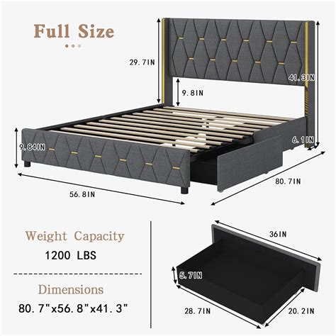 Base De Cama De Tama O Matrimonial Con Cajones De Almacenamiento Y