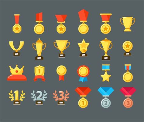 Premium Vector Award Icons Golden Trophy Cup Reward Goblets And