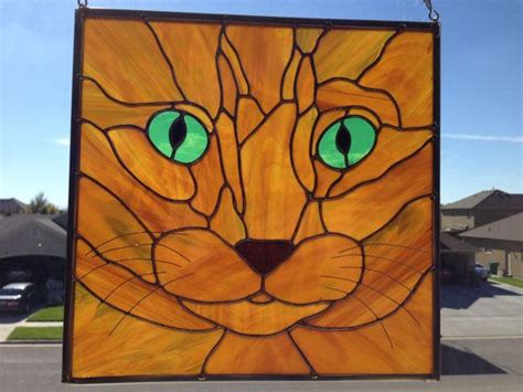 Stained Glass Cat Face Suncatcher By Foxstainedglass On Etsy Stained Glass Cat Face Glass