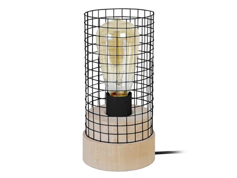 NOIRON Lampe De Chevet Cylindrique Bois Naturel Et Noir