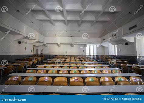 School Classroom of a University with Empty Wooden Desks Stock Photo ...