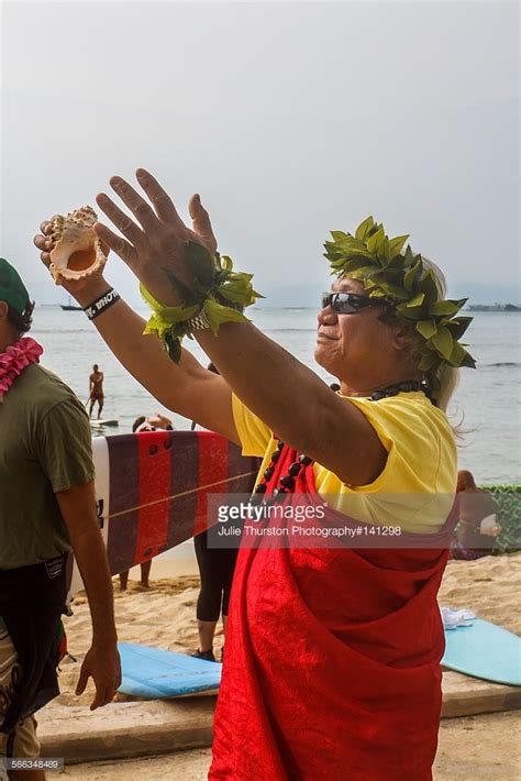 Hawaiian Conch Shell Blower Blessing At Memorial Celebration Paddle