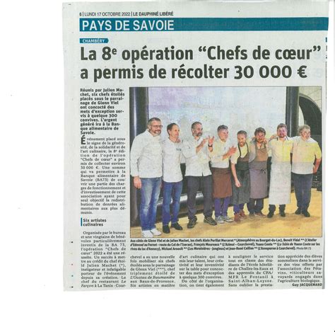 Article de Presse Chefs de Cœur 2022 Banque Alimentaire de Savoie