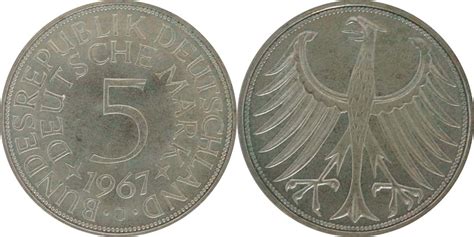 Deutschland 5 DM Kursmünze 1967 J Silber Stgl 30 Euro