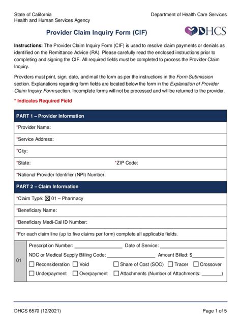 Fillable Online Medi Cal Rx Provider Claim Inquiry Form CIF Fax Email