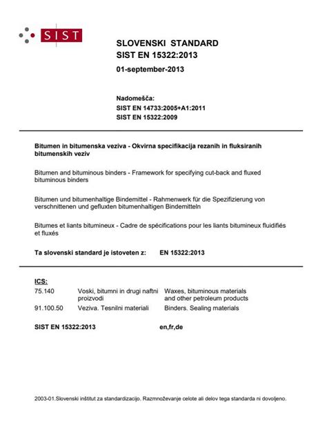 EN 15322:2013 - Bitumen and bituminous binders - Framework for ...