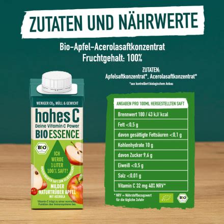 Hohes C Saft Konzentrat Bio Essence Milder Naturtr Ber Apfel Mit