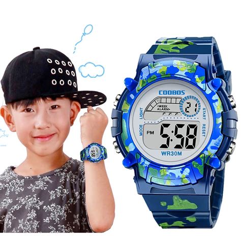 Montres De Camouflage Bleu Marine Pour Enfants Led Flash Color