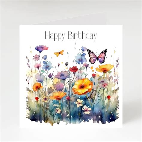 Wildflowers Birthday Card Floral Birthday Card Butterfly Card