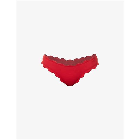 Marysia Antibes Scalloped Trim Mid Rise Bikini Bottoms Scooter Beet