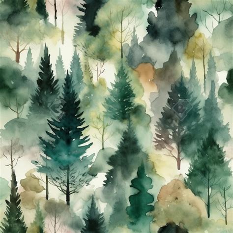 Premium AI Image | Watercolor illustration of a forest with trees.