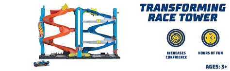 Amazon Hot Wheels 風火輪 城市軌道組 附 1 輛風火輪車 2 合 1 賽車塔 從單模式轉換成雙模式賽車 包括兒童電動電梯 玩具和遊戲