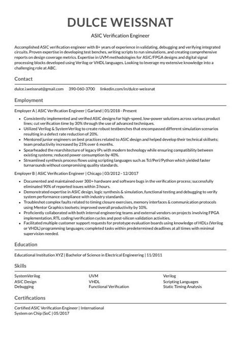 Asic Verification Engineer Resume Cv Example And Writing Guide