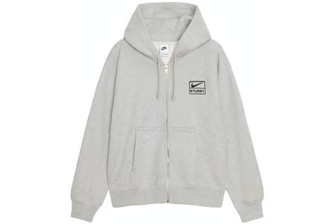 Stussy X Nike Fleece Zip Hoodie Grey Heather Mens Fw23 Gb