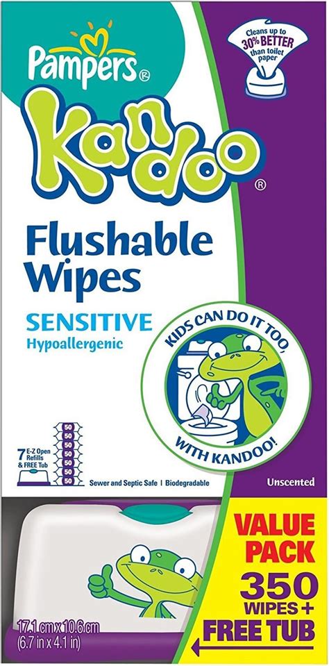 Kandoo Flushable Sensitive Toddler Wipes Unscented 350