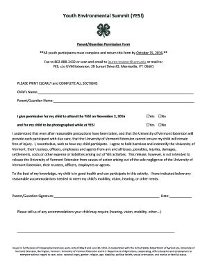 Fillable Online Uvm Parent Guardian Permission Form University Of