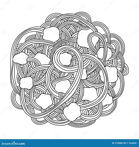 Espaguetis Y Albóndigas Plato De Comida Para Colorear Página