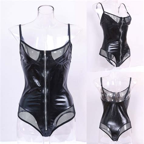 HTNBO Women S Exotic Lingerie Sets Faux Leather Sexy Lace Faux Leather