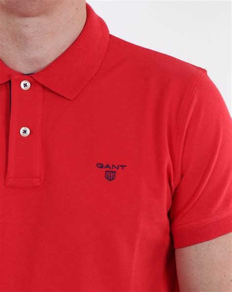 Gant Contrast Collar Polo Shirt Bright Red Mens Polo Cotton Red