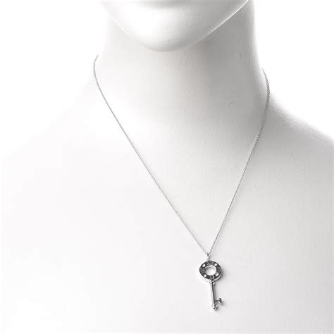 Tiffany 18k White Gold Diamond Atlas Pierced Key Pendant Necklace 265659