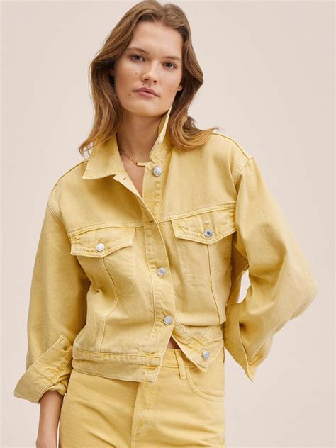 Buy Mango Mango Women Yellow Solid Denim Jacket At Redfynd